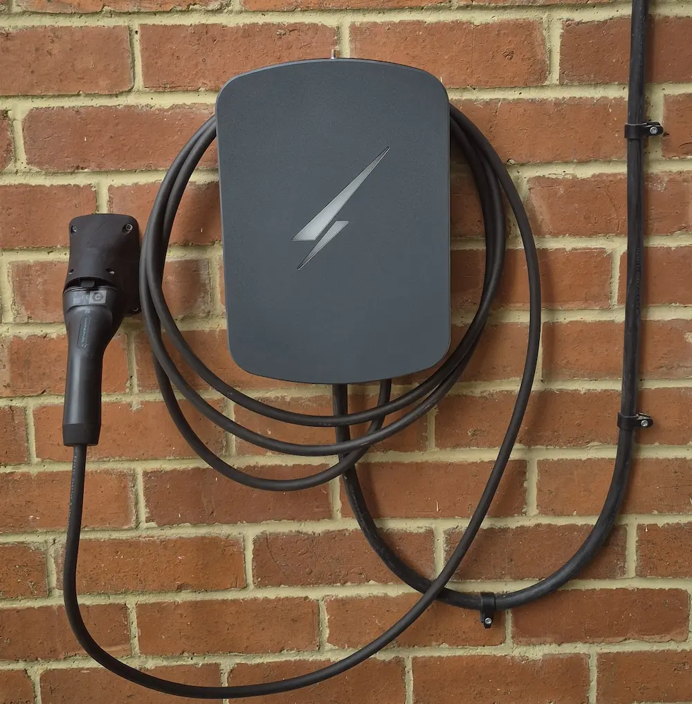 Hypervolt EV charger installation on brick wall in Banbury with neat cable installation