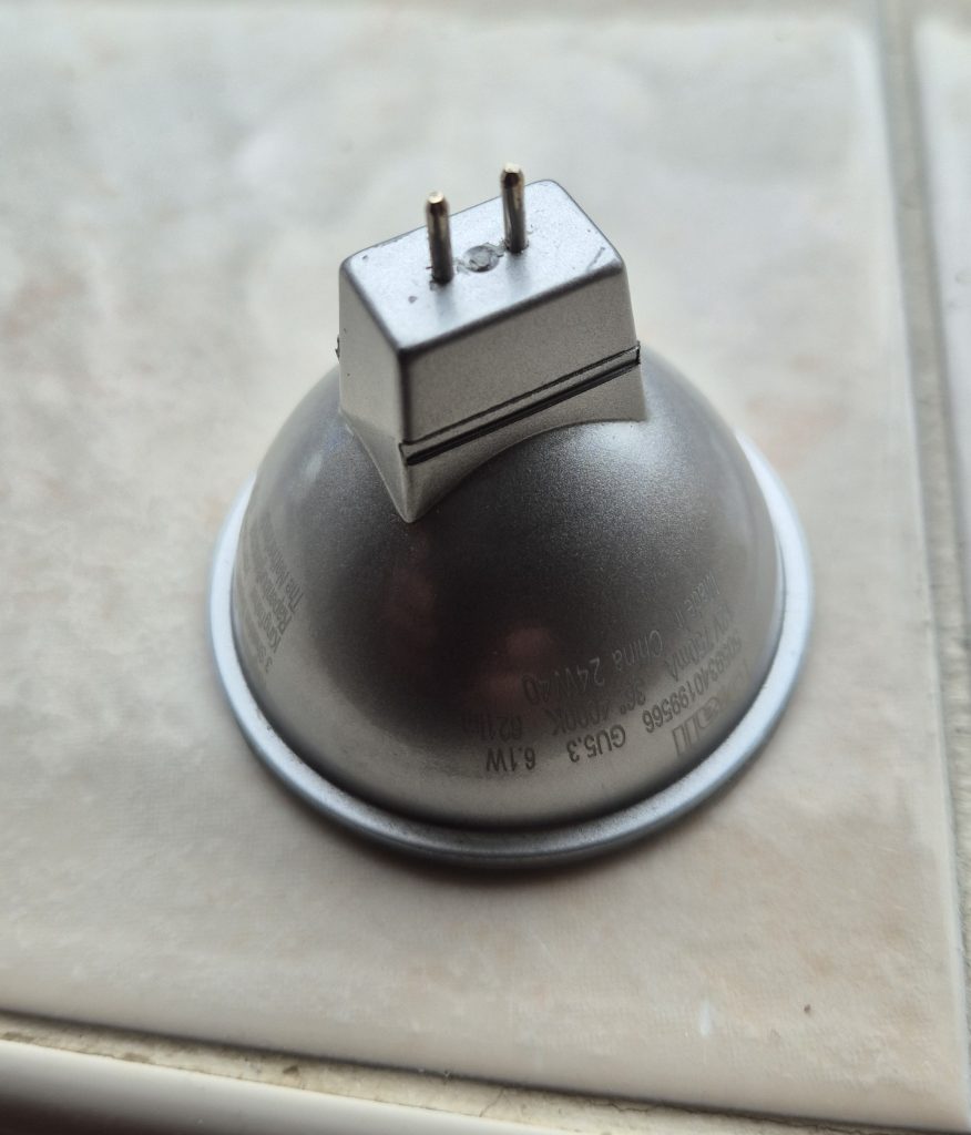 12V MR16 LED bulb used in older downlight fittings in Banbury