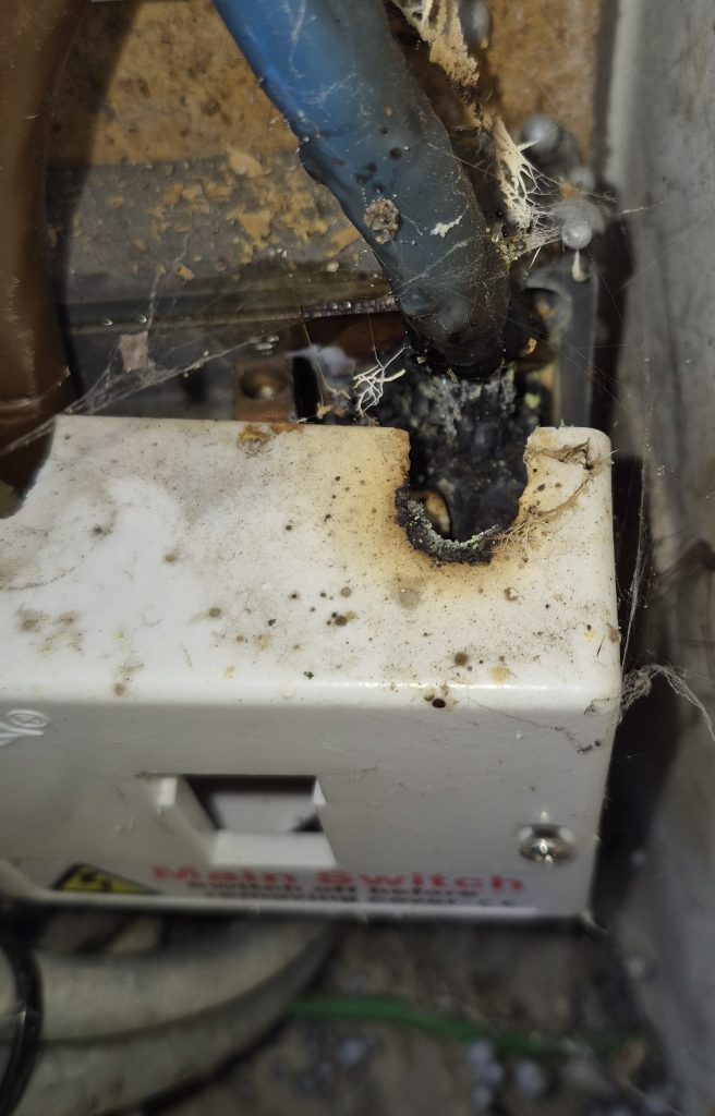 Burnt electrical connection caused by loose wiring and overheating