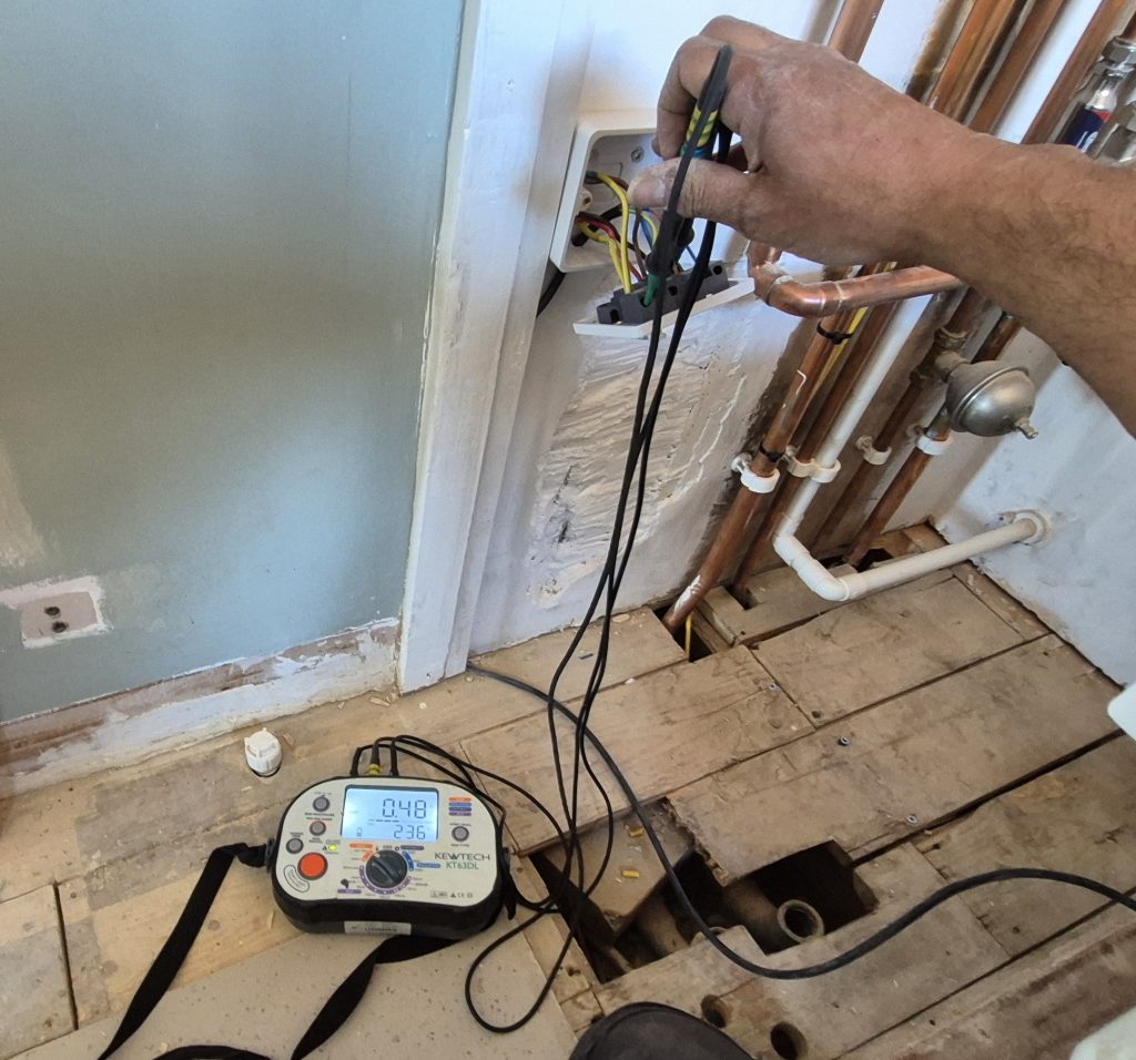 Bathroom Electrical Testing in Banbury Electrical testing during bathroom installation in Banbury