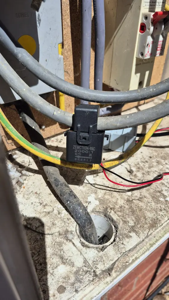 CT Clamp for Hypervolt EV Charger Load Balancing CT clamp installed around incoming live cable for Hypervolt EV charger load balancing