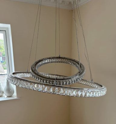 Crystal ring pendant Modern crystal LED ring pendant light installation in Banbury stair well