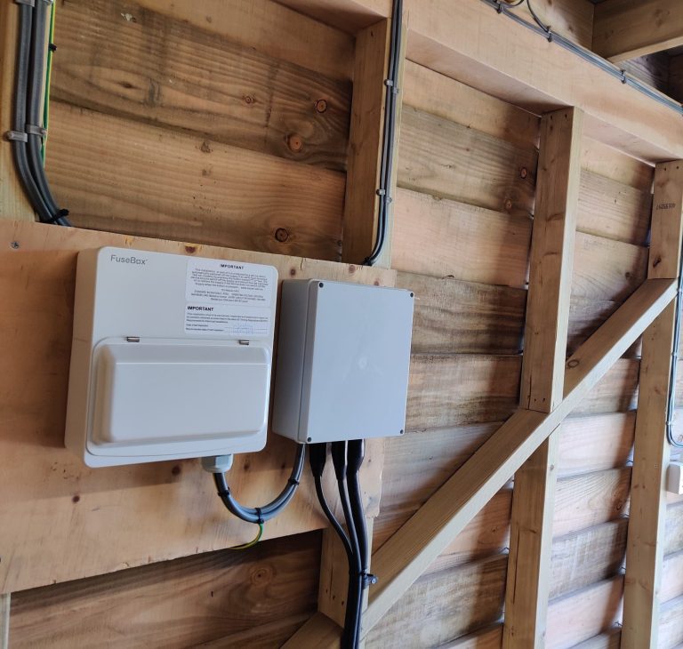 Garden car port consumer unit and electrical installation in Chacombe