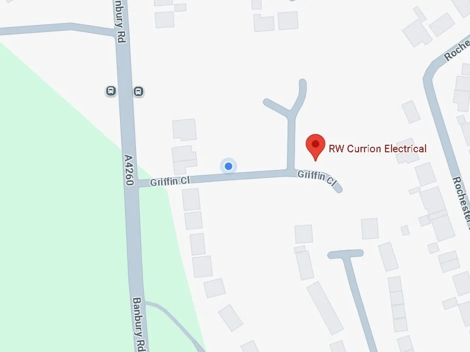 Google map showing the location of RW Currion Electrical in Banbury, Oxfordshire