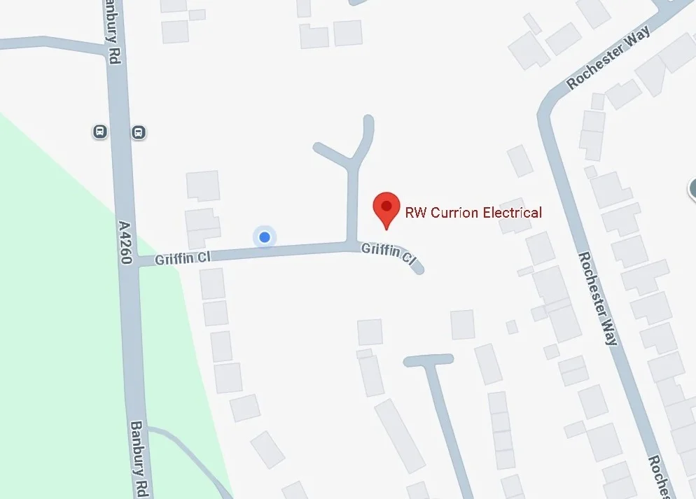 Google map showing the location of RW Currion Electrical in Banbury, Oxfordshire