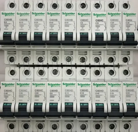 Multiple MCB circuit breakers found in a UK consumer unit