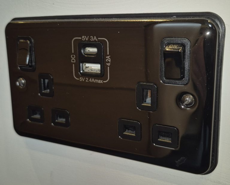 Additional USB socket installation by RW Currion Electrical in Banbury Black nickel USB double socket installation in Banbury