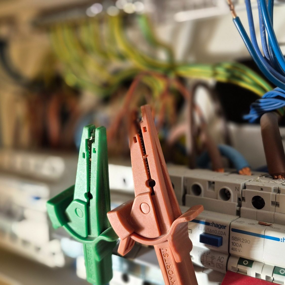 Electrical Installation Condition Report (EICR) end-to-end test being performed on a consumer unit in Banbury