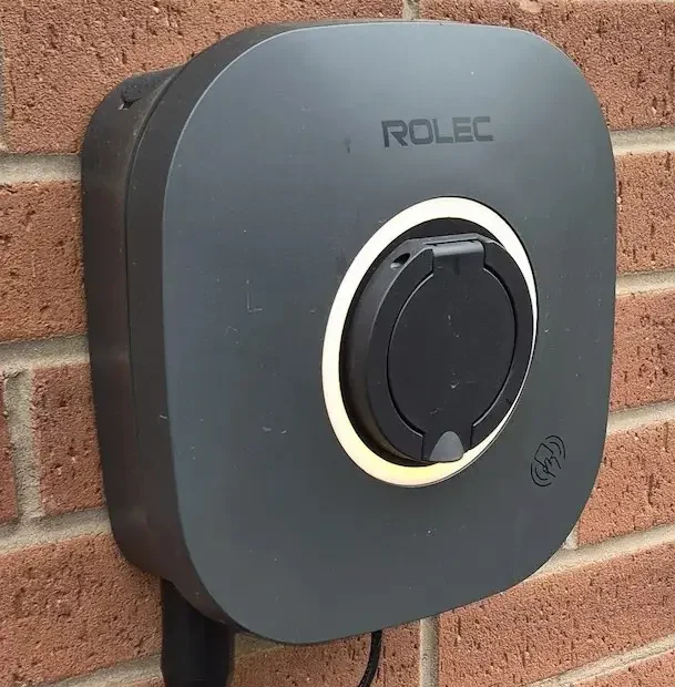 Untethered EV charger installed on a brick wall near Banbury