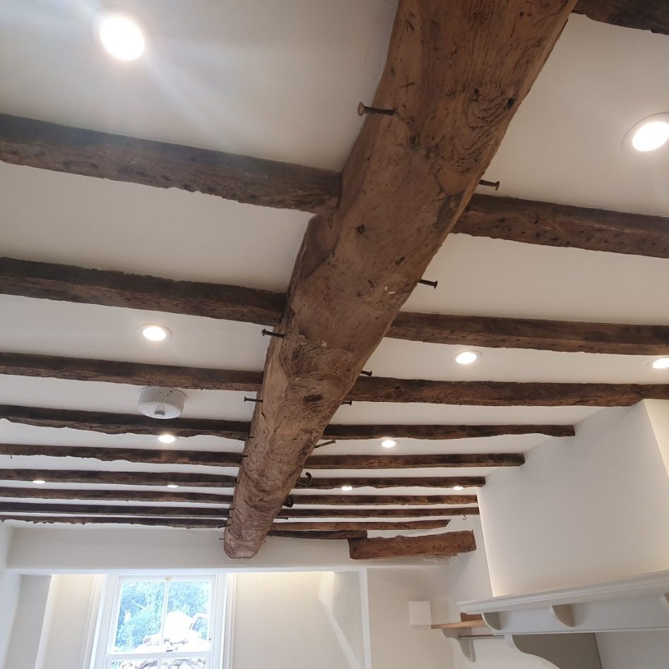 LED downlights installed in an old cottage ceiling in Adderbury
