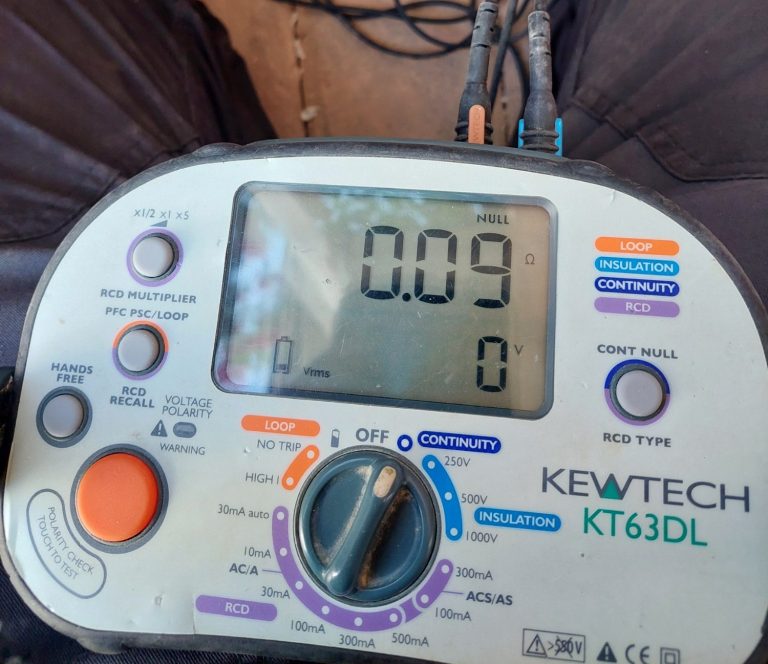 Electrician using tester during EICR inspection