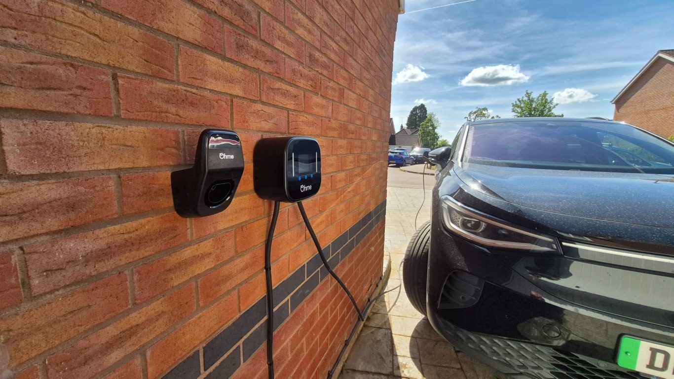 Ohme EV charger charging an electric vehicle at a home in Adderbury near Banbury